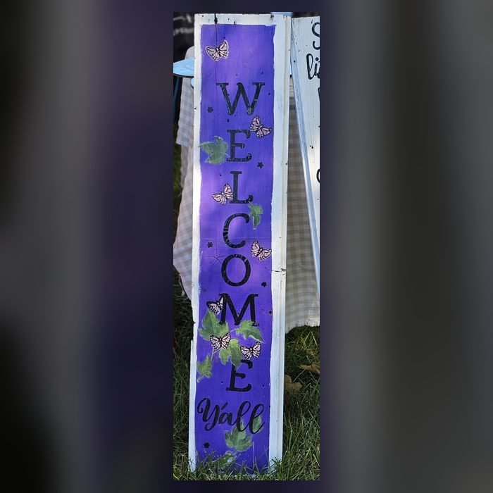 Hand-painted Welcome Y'all wood porch sign